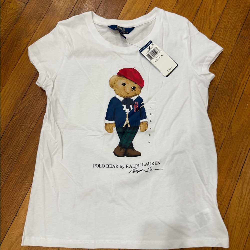 Ralph Lauren White Tee with Polo Bear Graphic